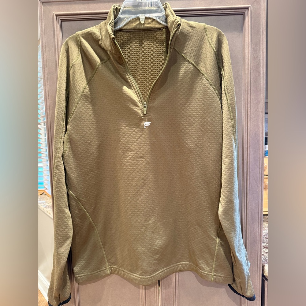 Fabletics Olive Camo Green Quarter-Zip Pullover with Logo
